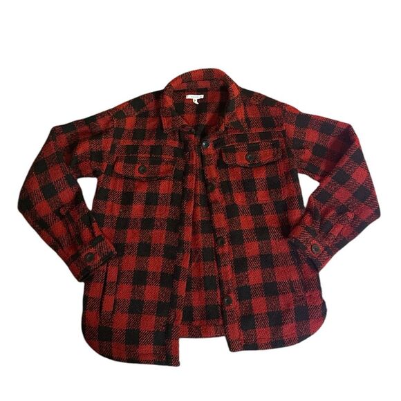 Maurices Red Black Buffalo Plaid Check Oversized Shacket Jacket Size XS - Picture 1 of 4